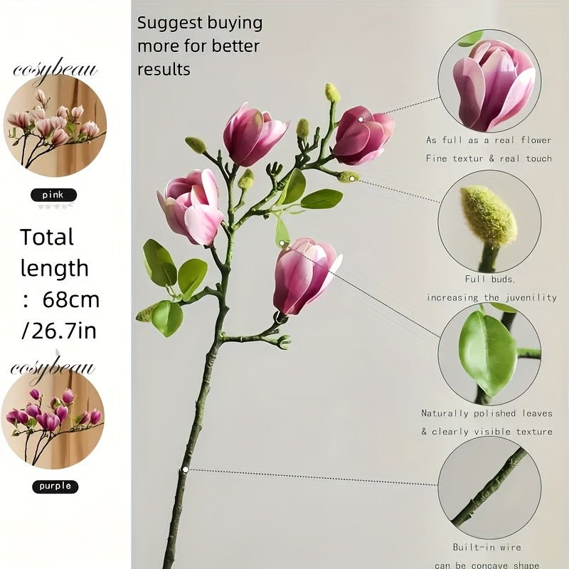Set of 4 Realistic Magnolia Flowers – Elegant and Timeless for Weddings and Luxury Decoration