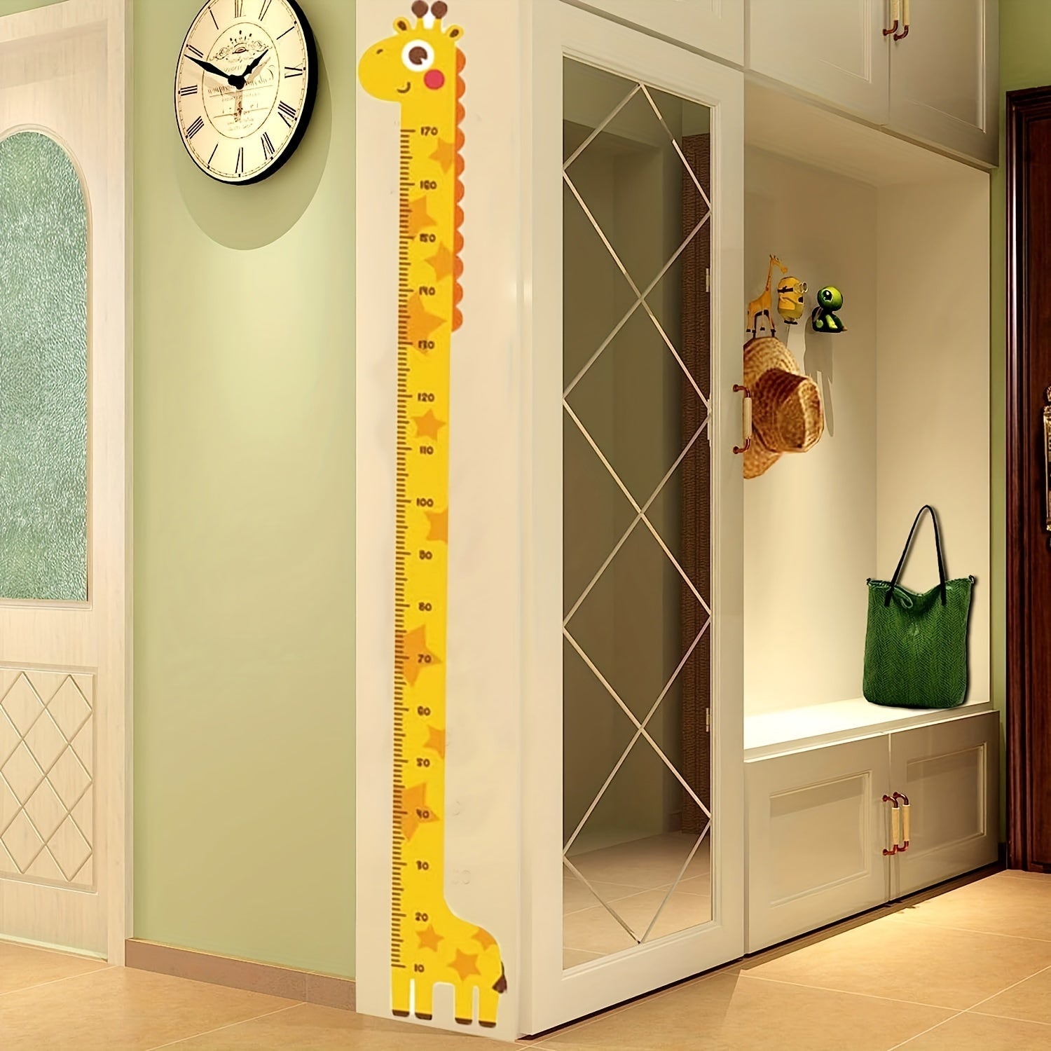 Cute Giraffe Growth Height Chart for Kids - Easy to Stick and with Colorful Tail