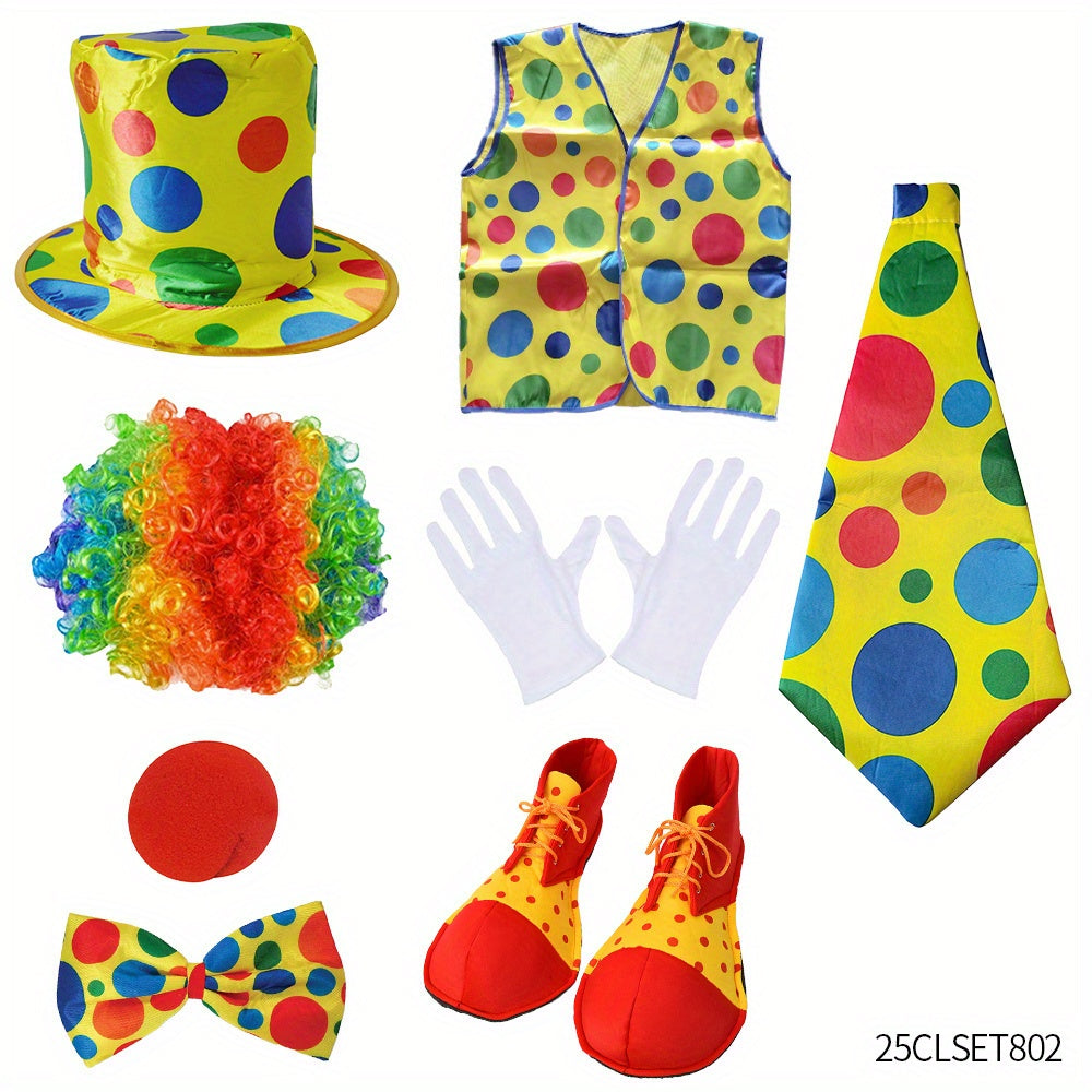 Clown Costume Set for Children – Complete with Hat, Wig, Nose, Tie, and More