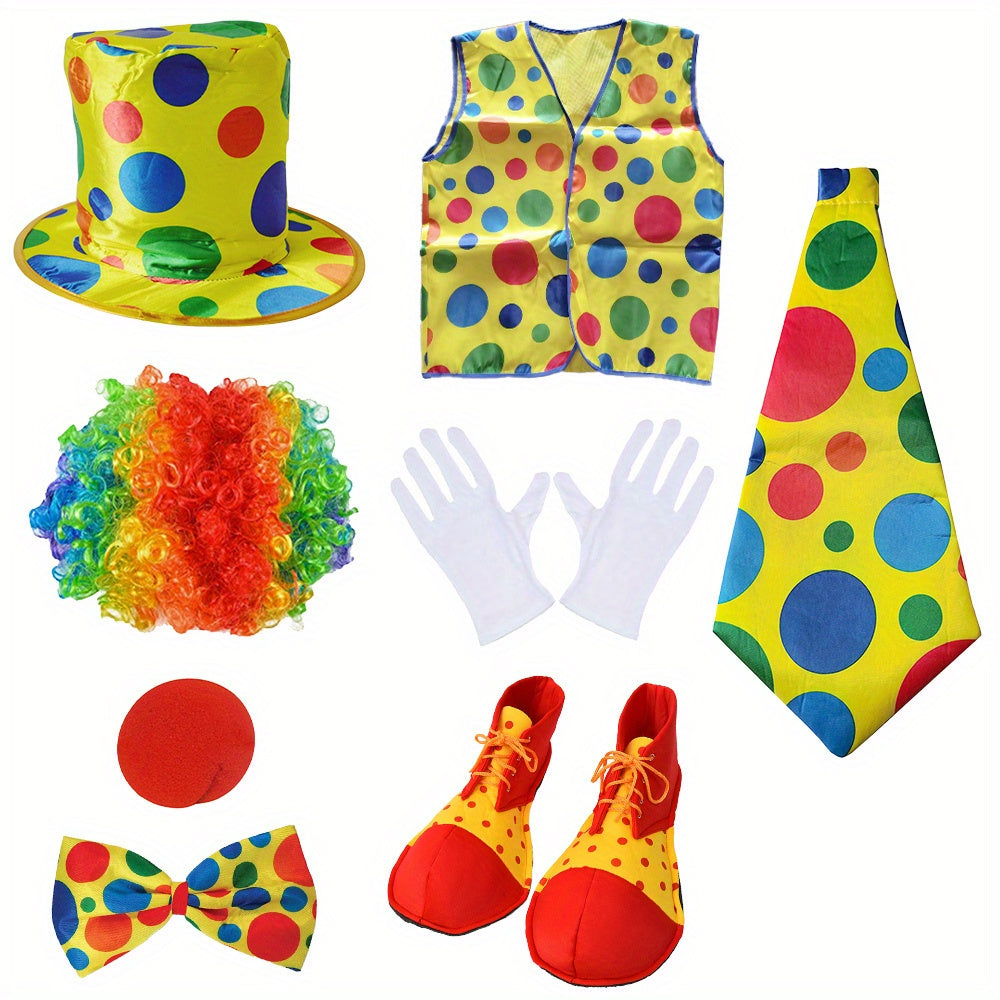Clown Costume Set for Children – Complete with Hat, Wig, Nose, Tie, and More