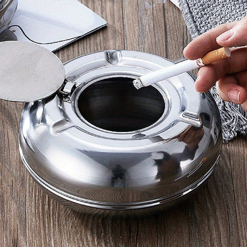 Stainless Steel Ashtray with Lid – Windproof and Rust-Free Ashtray for Indoor and Outdoor Use
