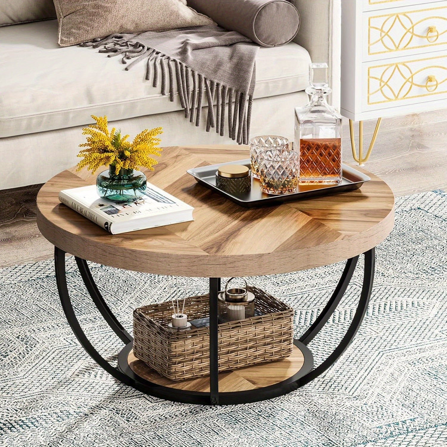 Round Coffee Table with Double Storage – Functional and Elegant