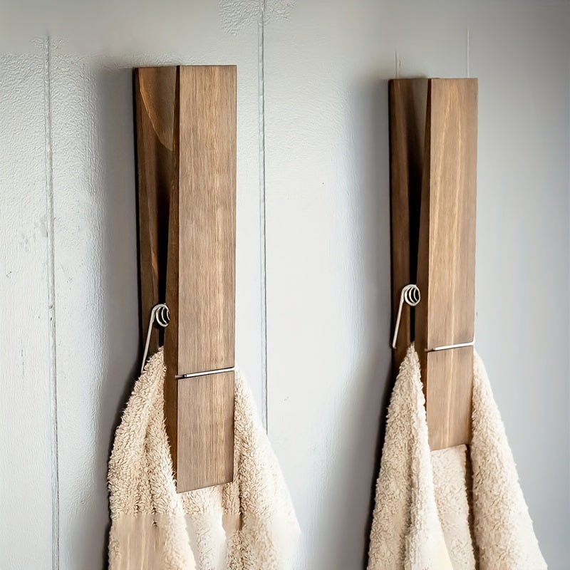 Wooden Towel Clip Holder – Wall-Mounted Solution for Bathroom or Laundry Room