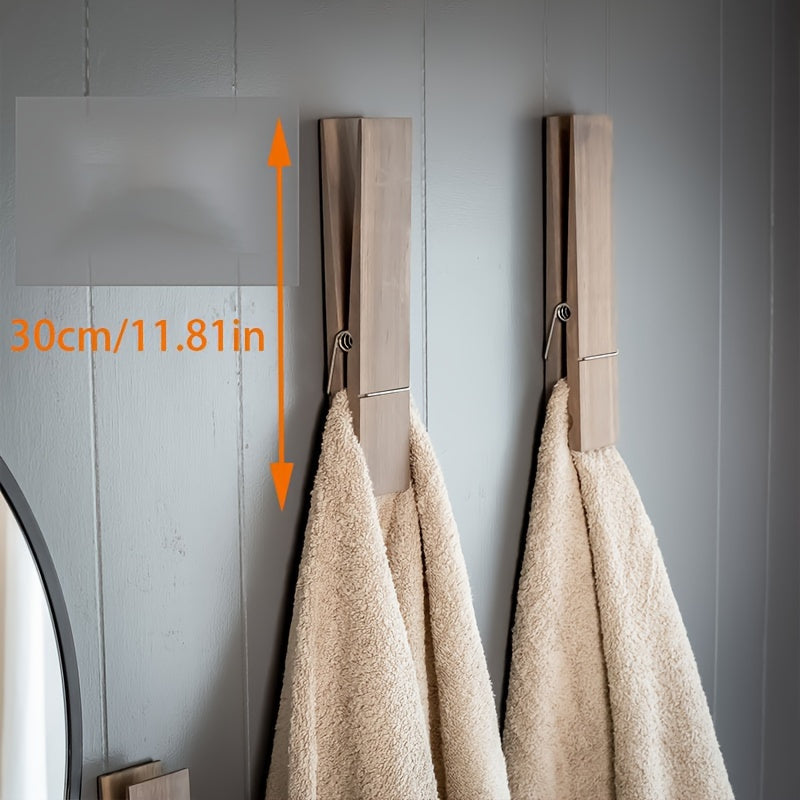 Wooden Towel Clip Holder – Wall-Mounted Solution for Bathroom or Laundry Room