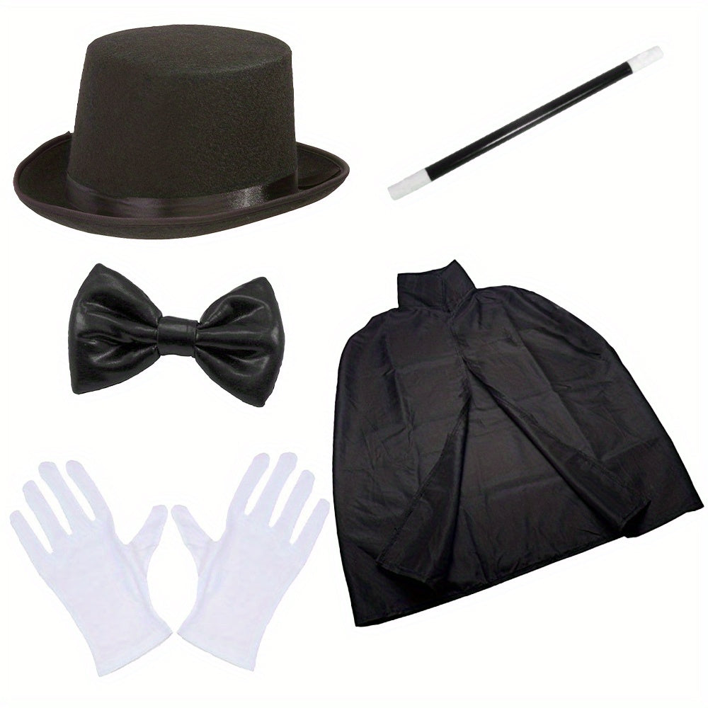 Wizard Costume Set for Magic Tricks – Including Hat, Cape, Wand, and Gloves