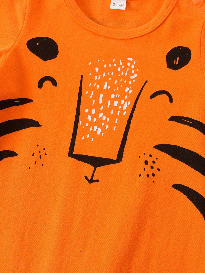 Set of 6 Baby Rompers with Animal Prints – Including Hats for Baby Boys