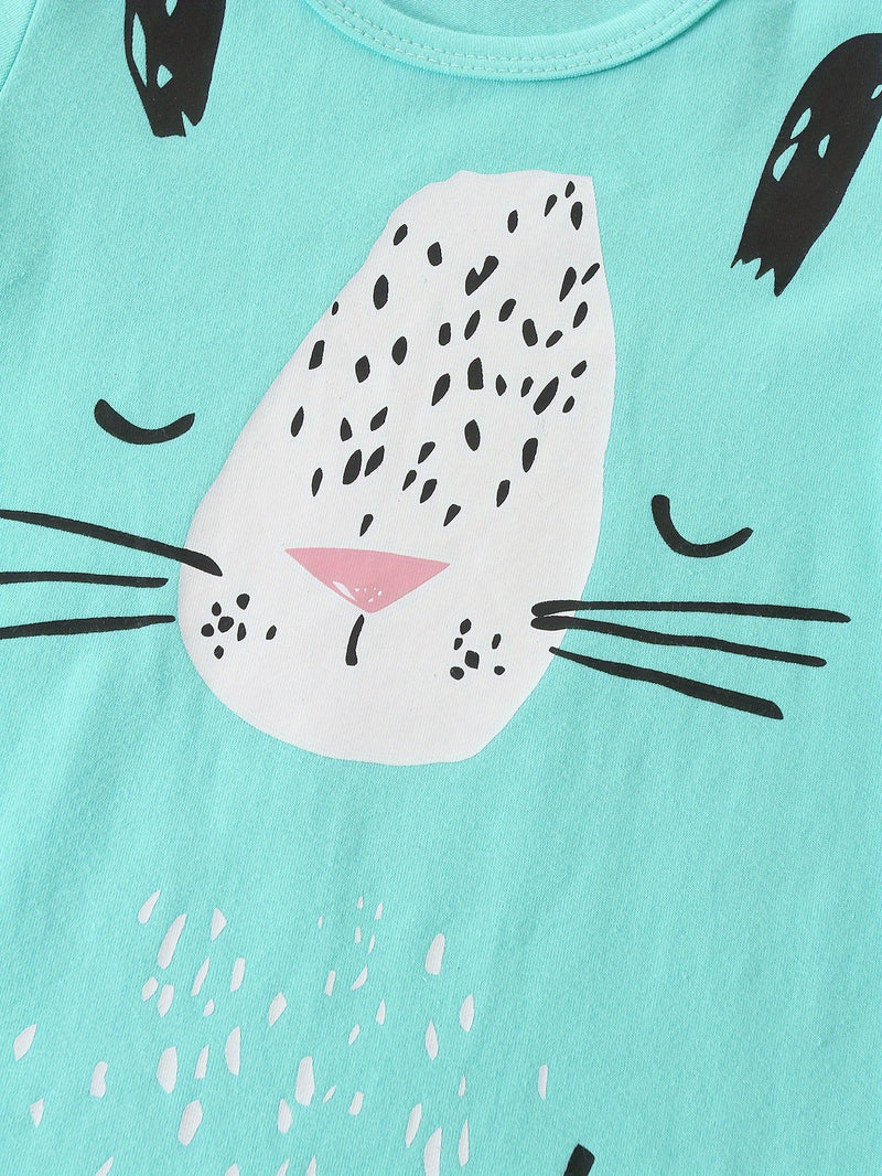 Set of 6 Baby Rompers with Animal Prints – Including Hats for Baby Boys