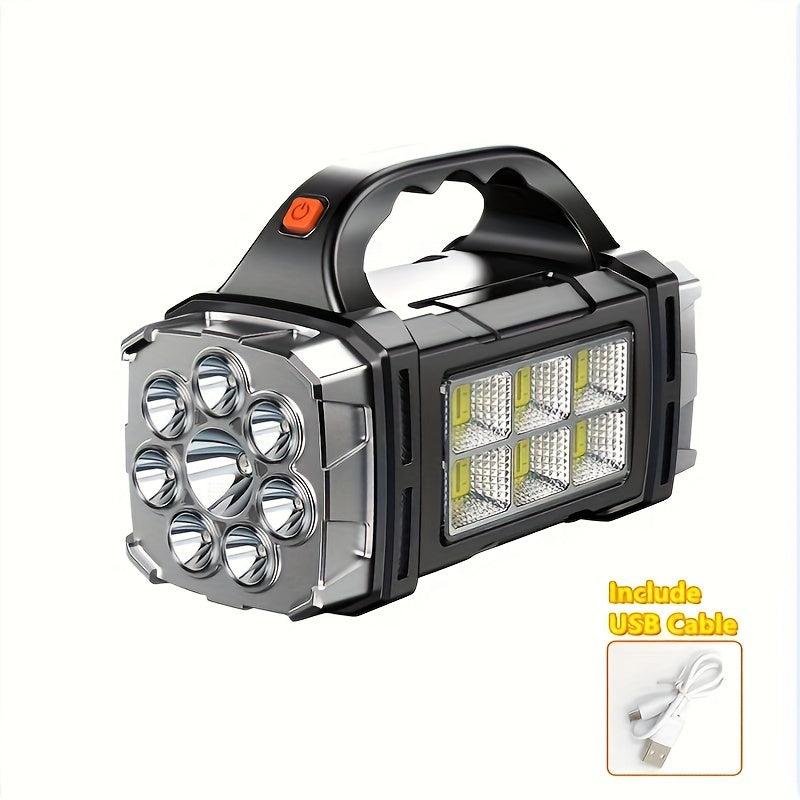 Super Bright LED Spotlight – Rechargeable Power Bank with USB and Solar Energy for Outdoor Adventures