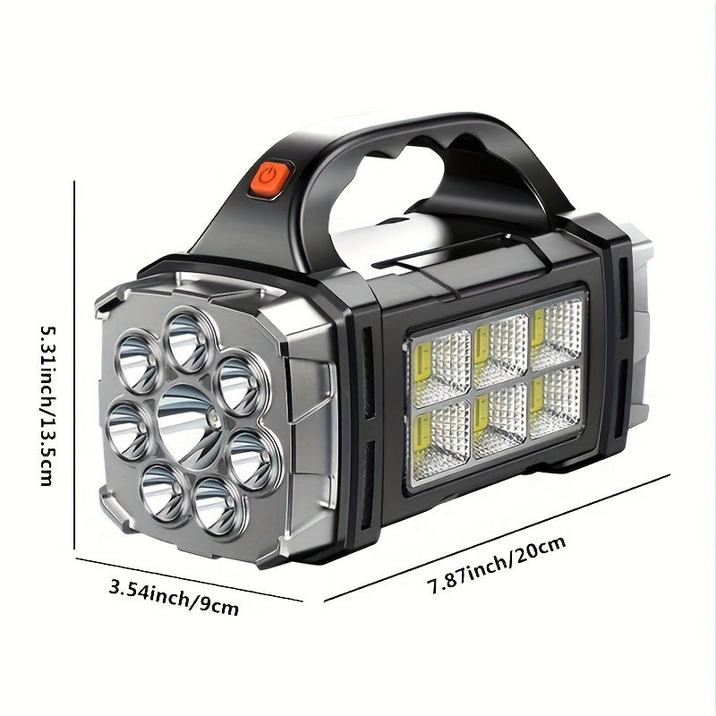 Super Bright LED Spotlight – Rechargeable Power Bank with USB and Solar Energy for Outdoor Adventures