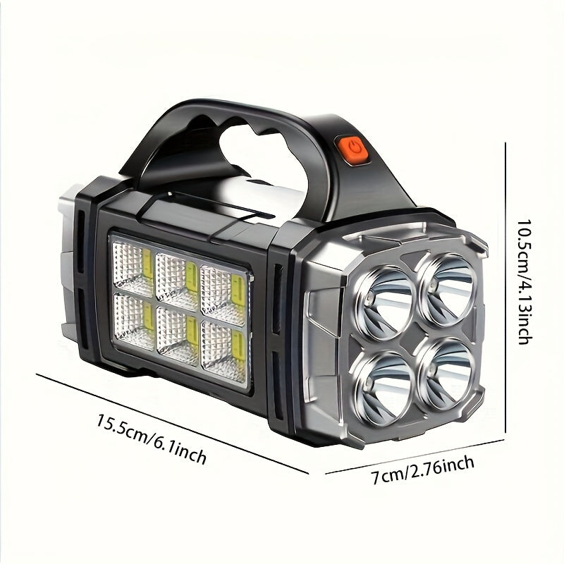 Super Bright LED Spotlight – Rechargeable Power Bank with USB and Solar Energy for Outdoor Adventures