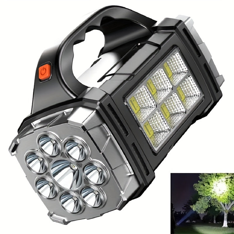 Super Bright LED Spotlight – Rechargeable Power Bank with USB and Solar Energy for Outdoor Adventures