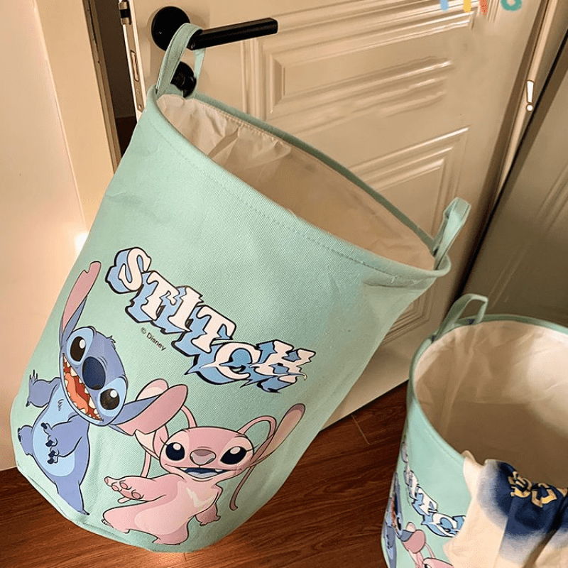 Stitch-Themed Foldable Laundry Basket - Spacious Polyester Organizer with Handles