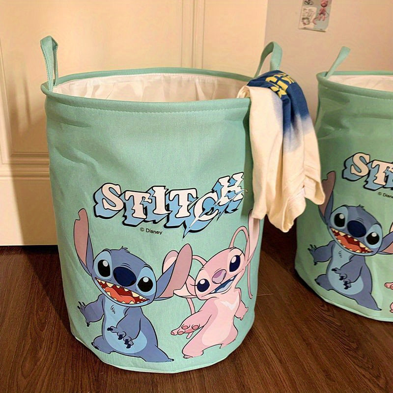 Stitch-Themed Foldable Laundry Basket - Spacious Polyester Organizer with Handles