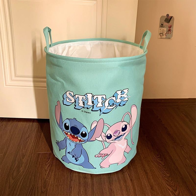 Stitch-Themed Foldable Laundry Basket - Spacious Polyester Organizer with Handles