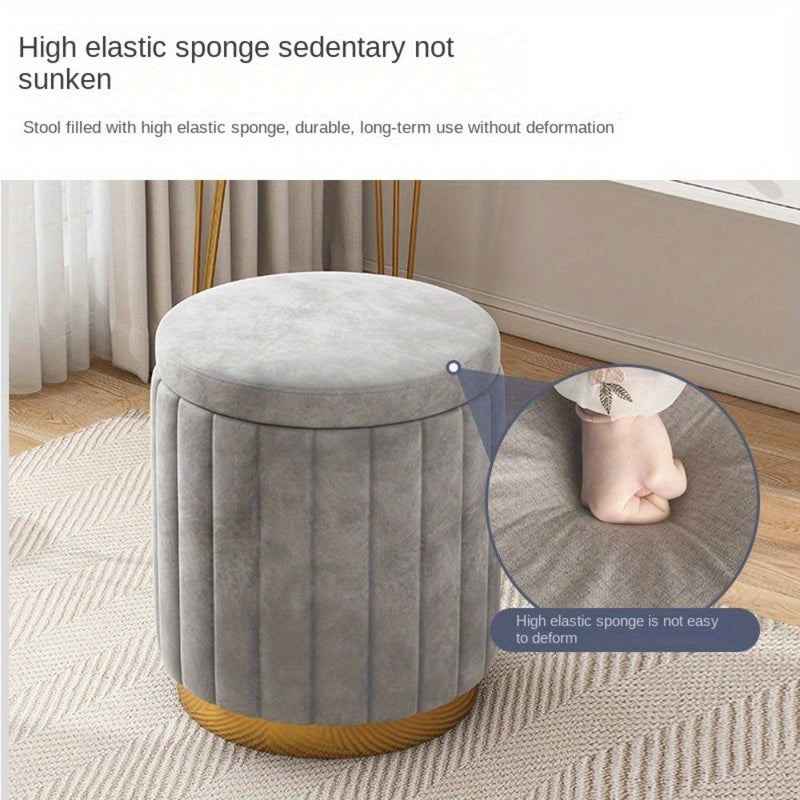 Nordic Chic Storage Ottoman – Stylish Round Pouf with Storage and Mirror Finish