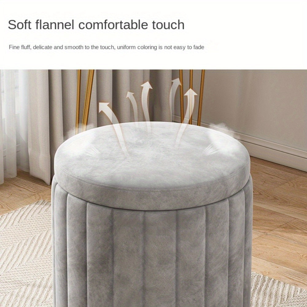 Nordic Chic Storage Ottoman – Stylish Round Pouf with Storage and Mirror Finish