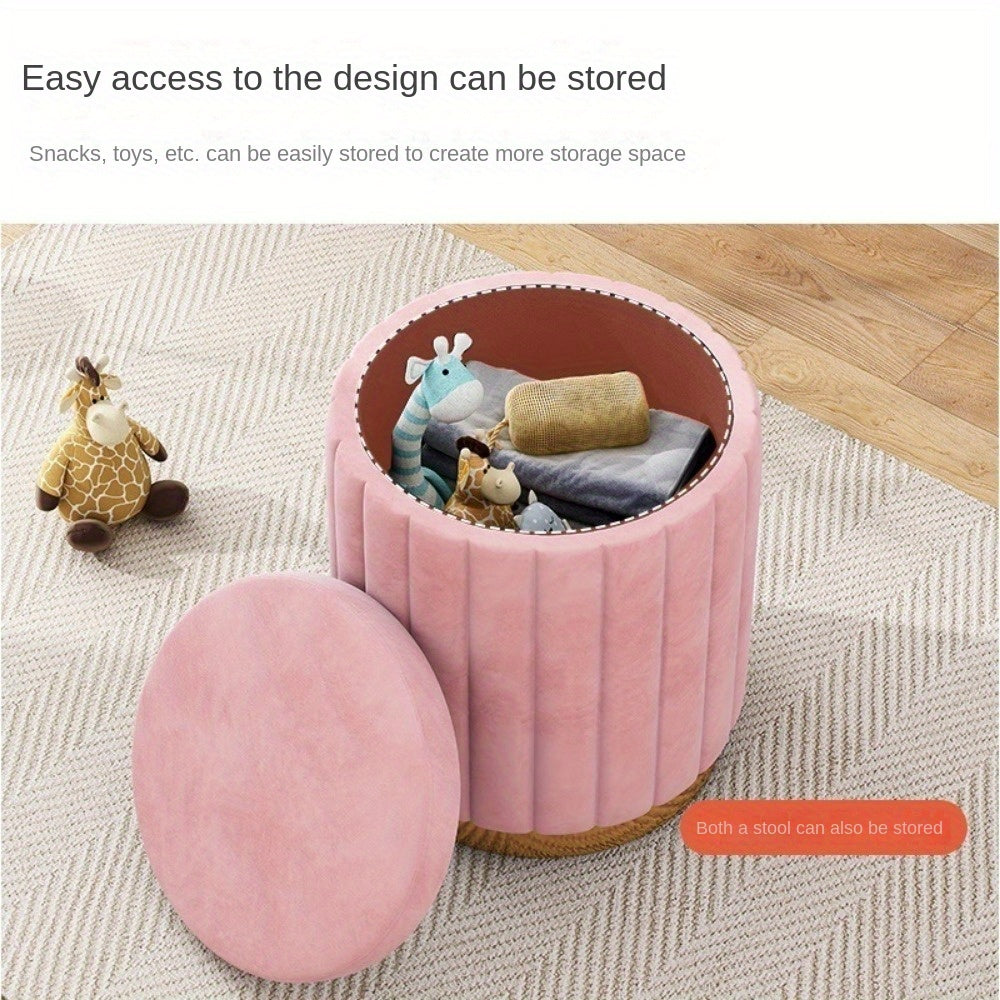 Nordic Chic Storage Ottoman – Stylish Round Pouf with Storage and Mirror Finish