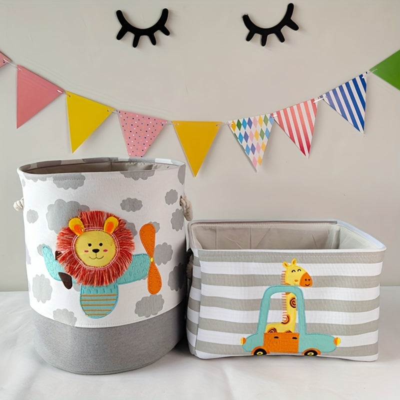 Storage Basket for Toys and Clothes – Cartoon Lion and Giraffe Design