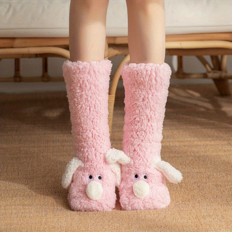 Ladies Cozy Cartoon Dog Winter Socks - Soft and Warm Slipper Socks with Cute Animal Design