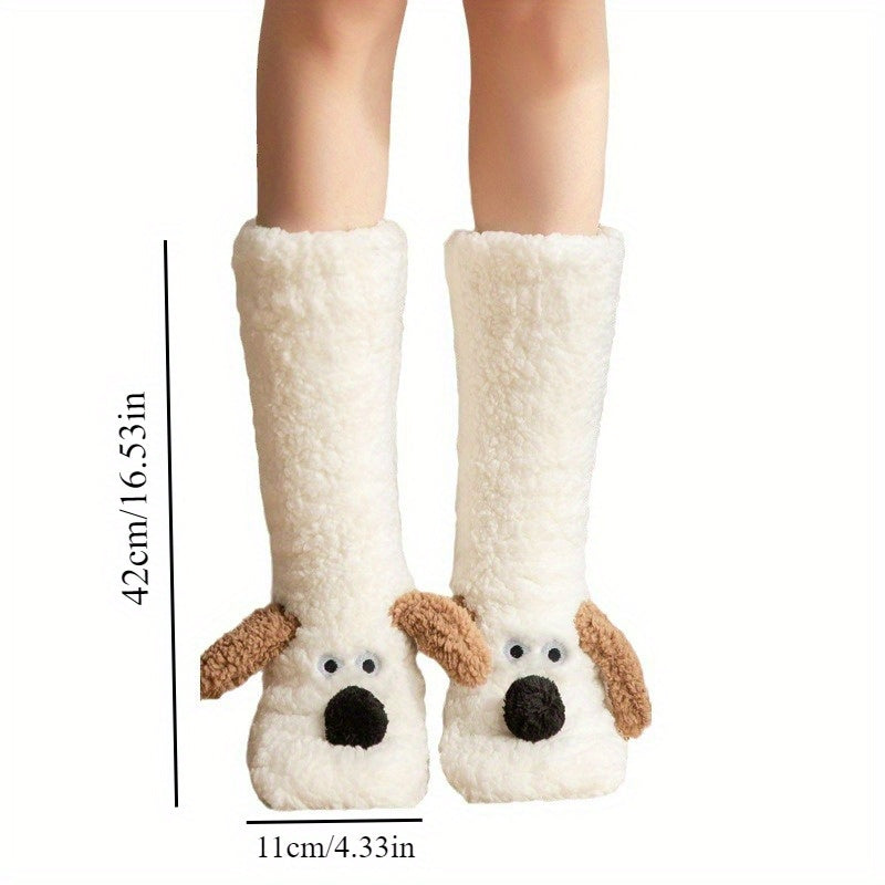 Ladies Cozy Cartoon Dog Winter Socks - Soft and Warm Slipper Socks with Cute Animal Design