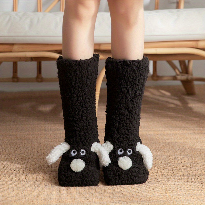 Ladies Cozy Cartoon Dog Winter Socks - Soft and Warm Slipper Socks with Cute Animal Design