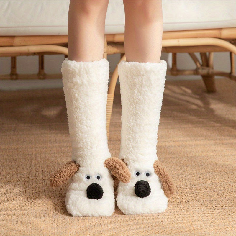 Ladies Cozy Cartoon Dog Winter Socks - Soft and Warm Slipper Socks with Cute Animal Design