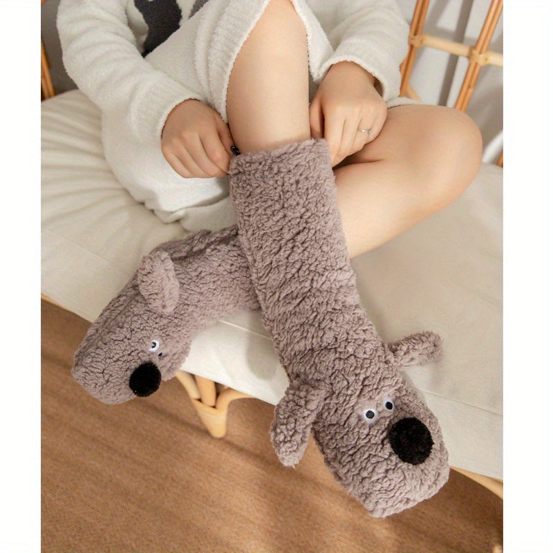 Ladies Cozy Cartoon Dog Winter Socks - Soft and Warm Slipper Socks with Cute Animal Design