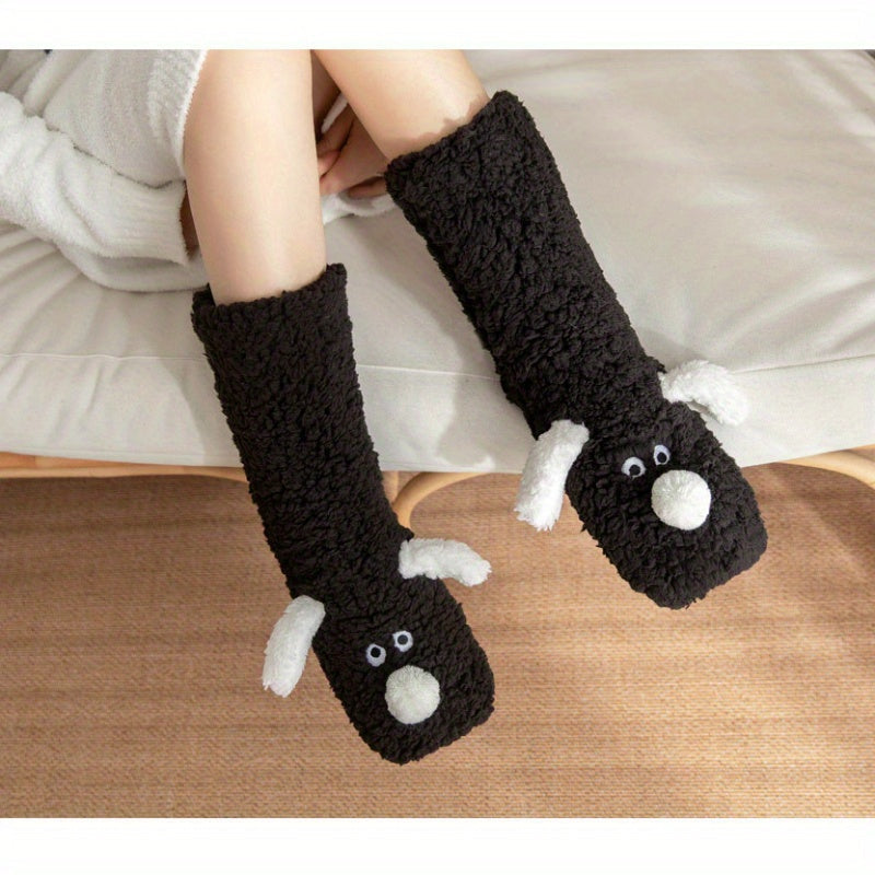 Ladies Cozy Cartoon Dog Winter Socks - Soft and Warm Slipper Socks with Cute Animal Design