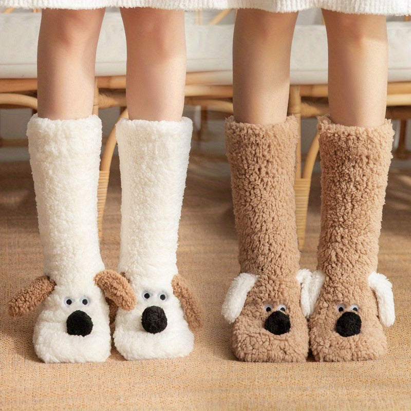 Ladies Cozy Cartoon Dog Winter Socks - Soft and Warm Slipper Socks with Cute Animal Design