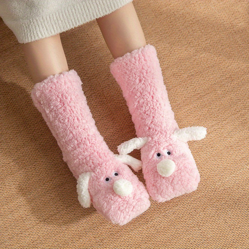 Ladies Cozy Cartoon Dog Winter Socks - Soft and Warm Slipper Socks with Cute Animal Design
