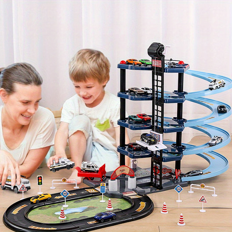 FirePark Garage Playset - Multi-Level with Fire Trucks and Traffic Signs