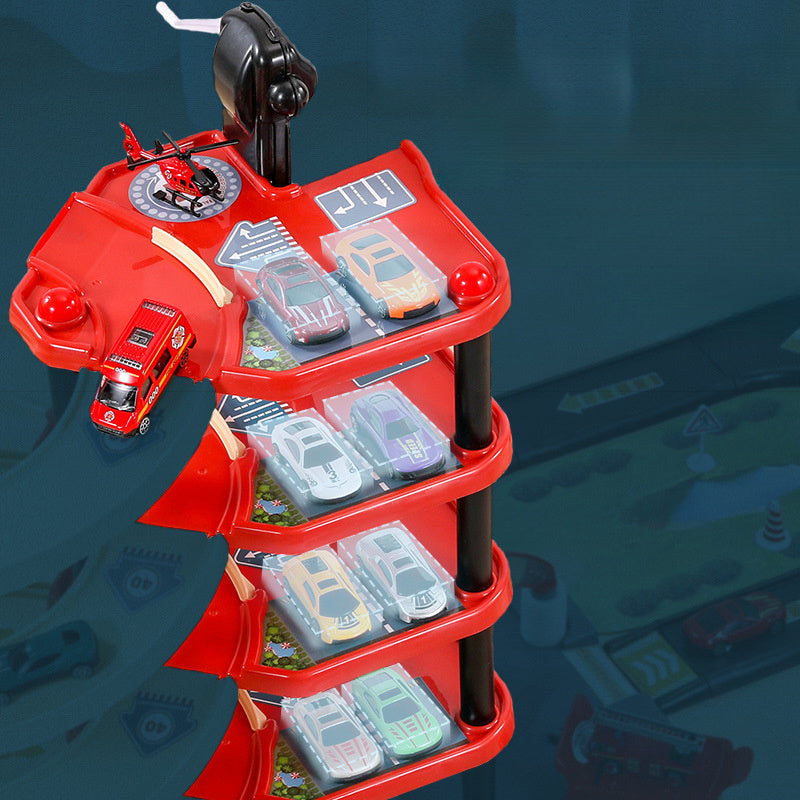 FirePark Garage Playset - Multi-Level with Fire Trucks and Traffic Signs