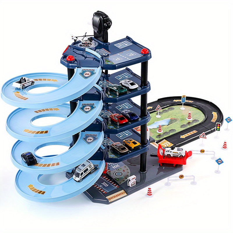 FirePark Garage Playset - Multi-Level with Fire Trucks and Traffic Signs