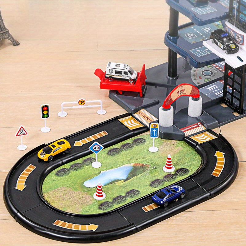 FirePark Garage Playset - Multi-Level with Fire Trucks and Traffic Signs