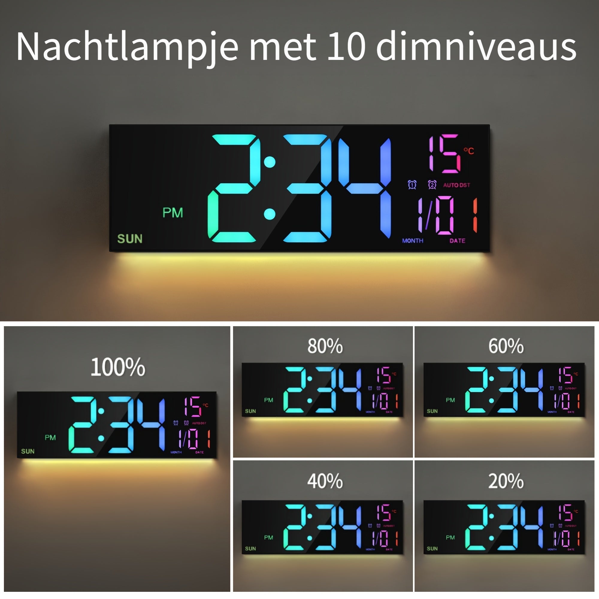 LumiWall Digital Wall Clock – Large, Colorful, and Easy to Read