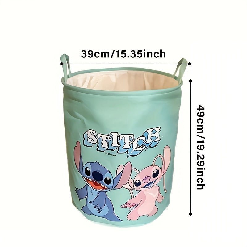Stitch-Themed Foldable Laundry Basket - Spacious Polyester Organizer with Handles