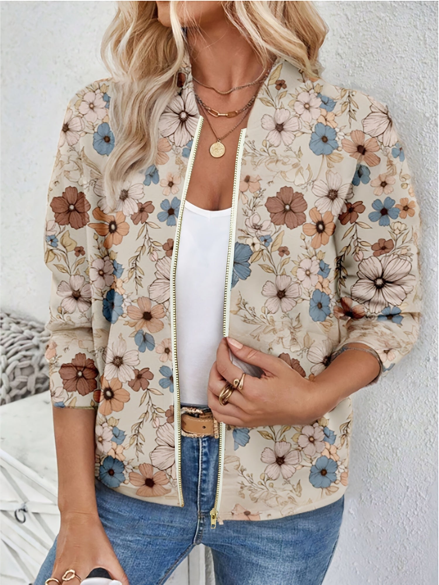 Ladies Summer Floral Bomber Jacket – Airy and Stylish for Spring and Autumn