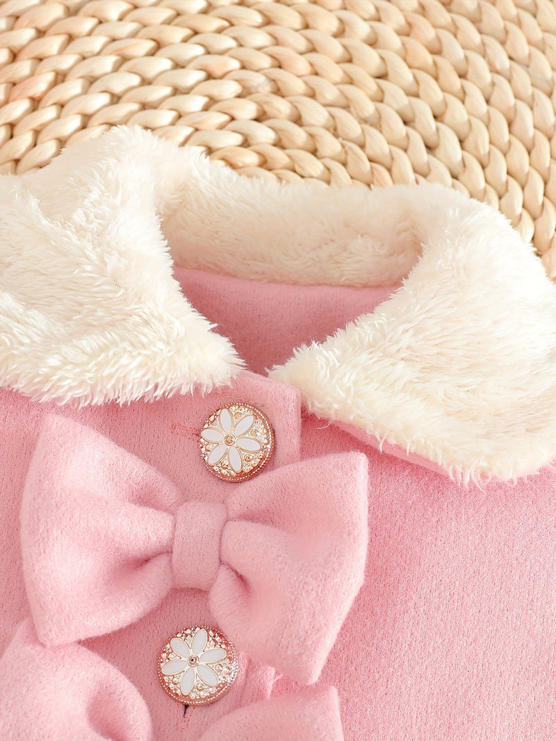 Lotte Winter Coat for Kids - Elegant with Bow and Plush Collar for Cold Days