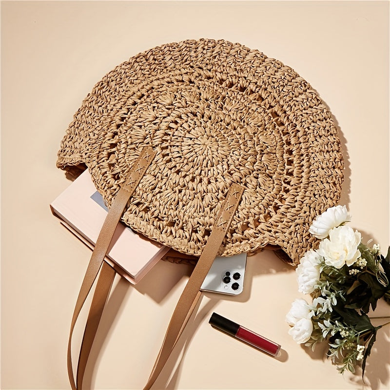 SunWave Round Straw Shoulder Bag – Casual and Airy