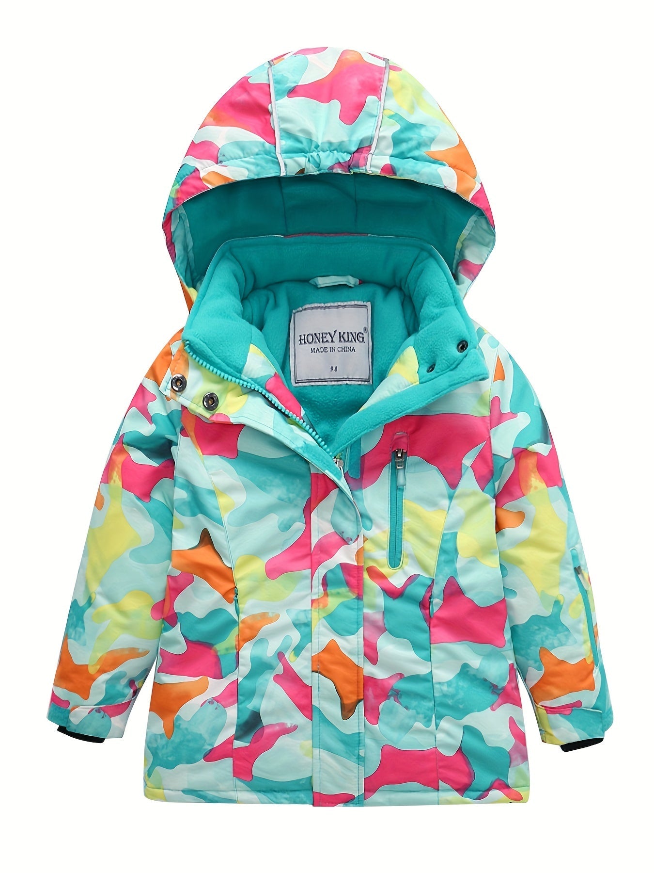 Girls Camouflage Ski Jacket – Colorful Waterproof Jacket for Winter Adventures