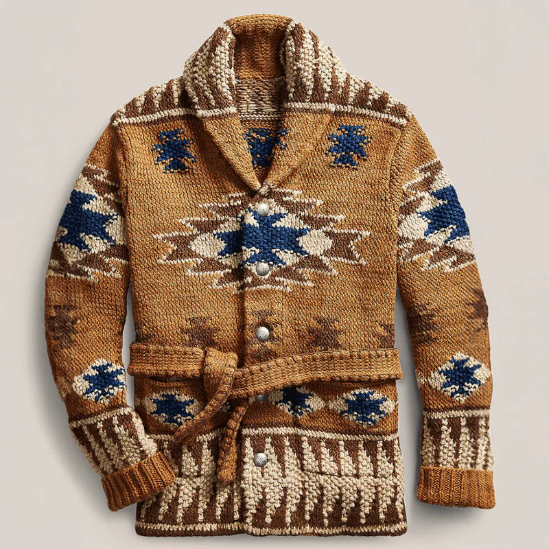 Men's Knitted Cardigan with Shawl Collar and Jacquard Pattern – Warm, Comfortable and Stylish