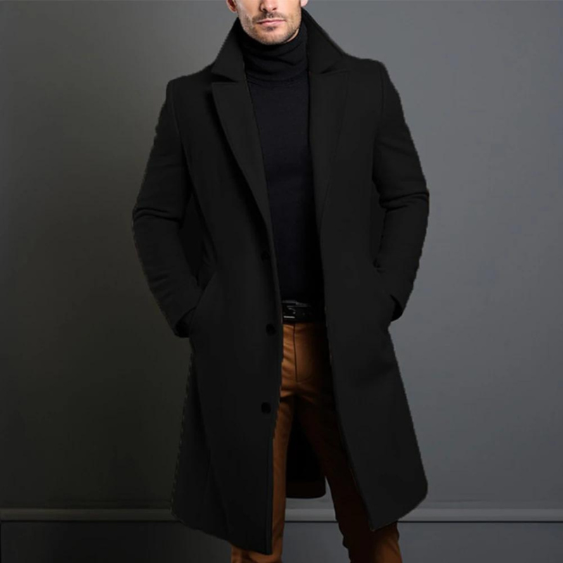 Men's Long Overcoat with Lapels – Timeless and Refined