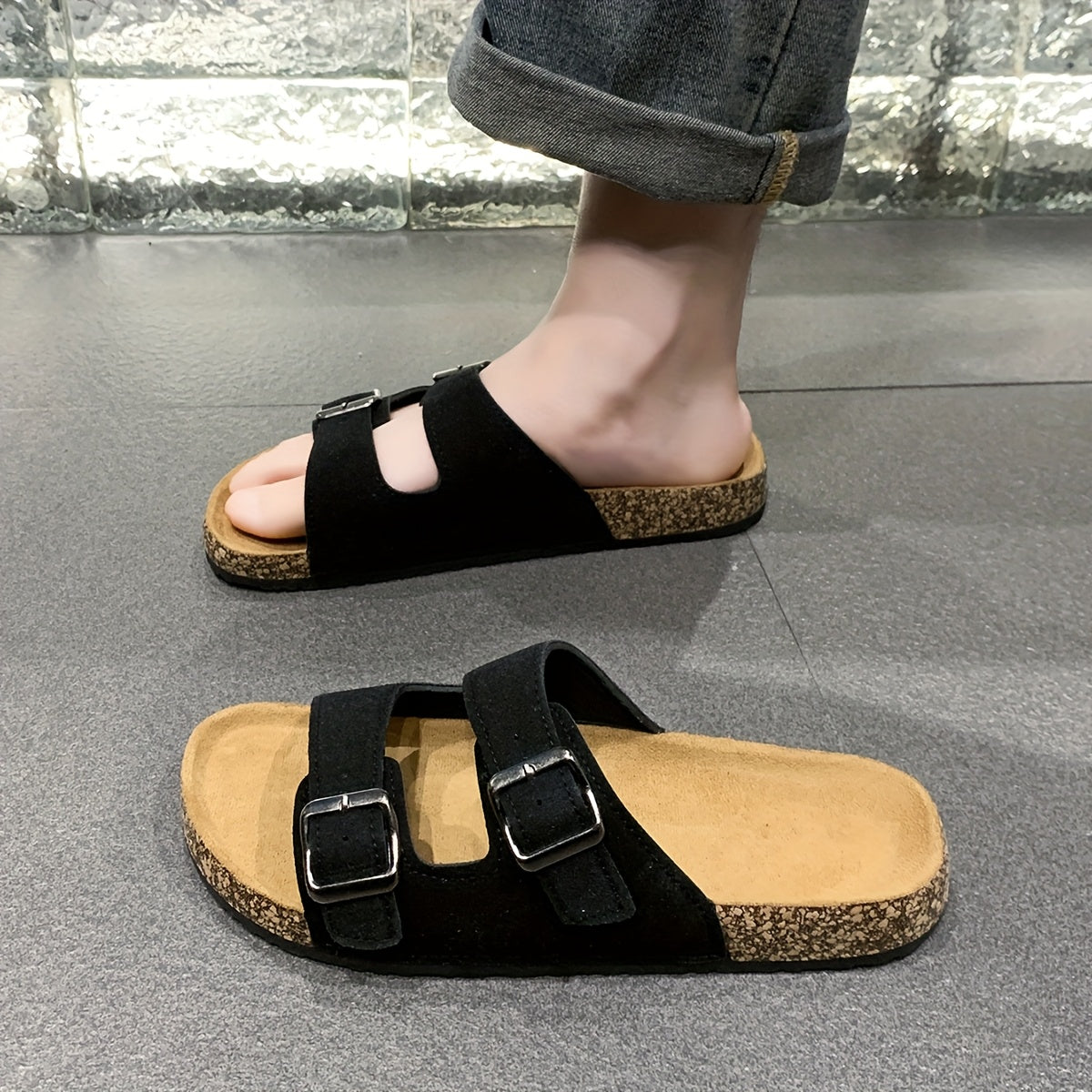 Retro Slides with Double Adjustable Buckles for Men – Comfortable and Stylish for Men