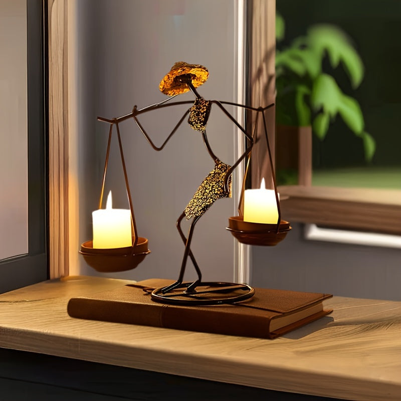 Creative Candle Holder in Balance Shape – Artistic Table Decoration Made of Cast Iron for a Warm Atmosphere