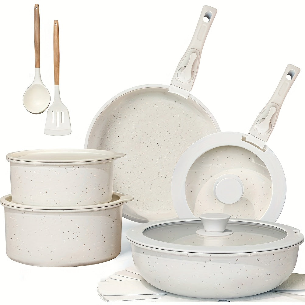 17-Piece Ceramic Cookware Set – Includes Removable Handles and Deep Fr ...