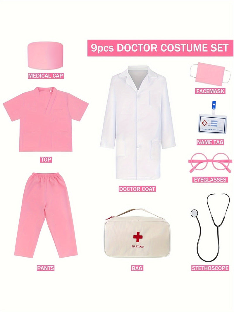 Kids Doctor Costume Set – 9-Piece Set with Stethoscope and First Aid Bag