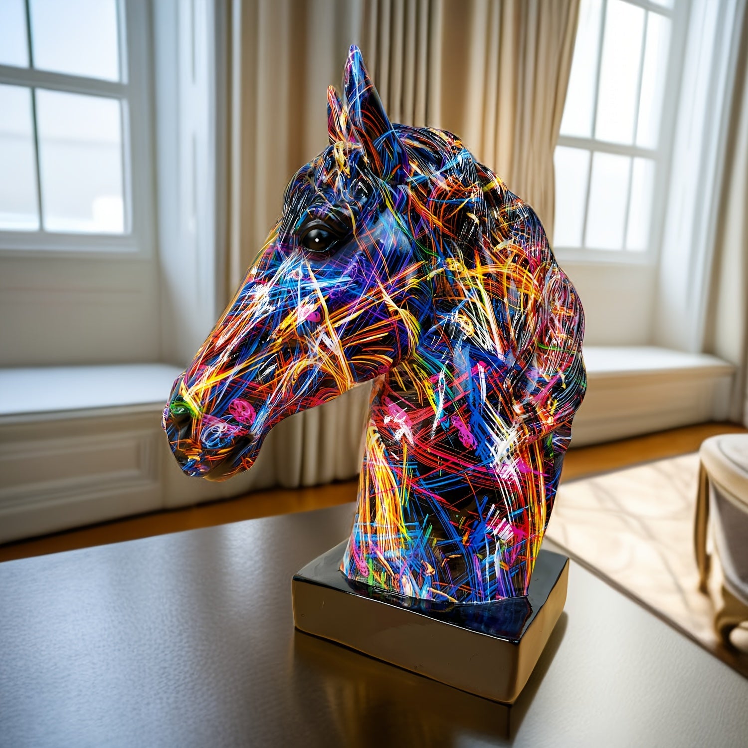 Colorful Horse Head Sculpture - Unique Decoration for Any Interior