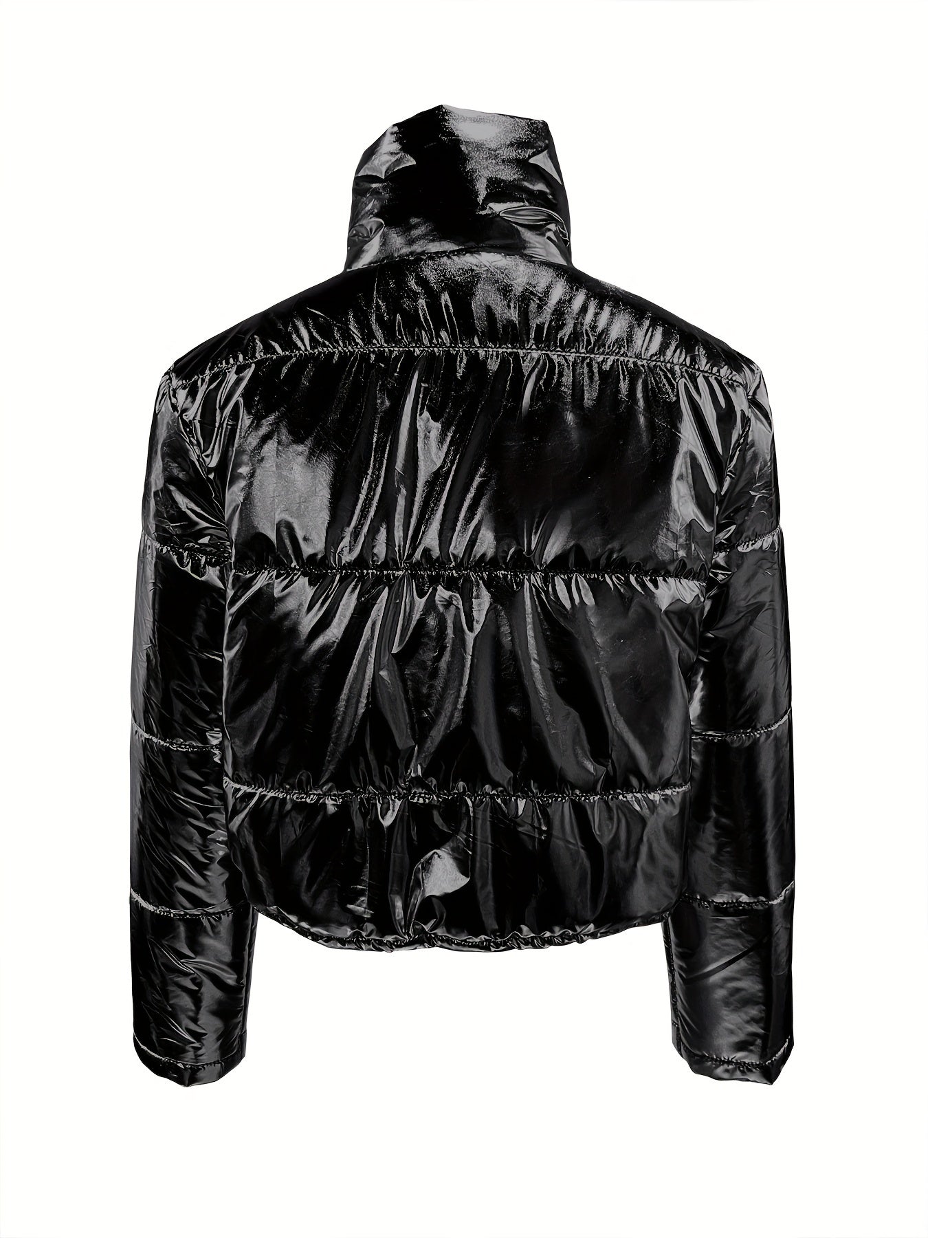 Shiny Short Jacket with Zipper - Warm and Stylish Winter Jacket for Women