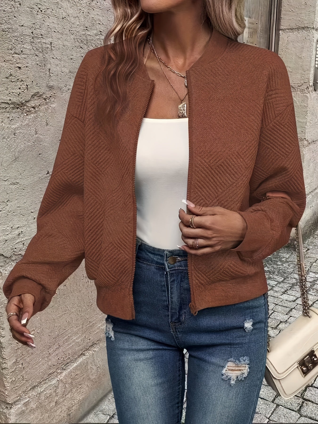 Stylish Woven Bomber Jacket - Lightweight and Comfortable for Any Occasion