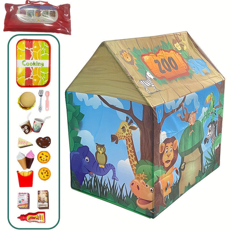 Jungle Play Tent for Children – With Zoo Decor and Toy Set